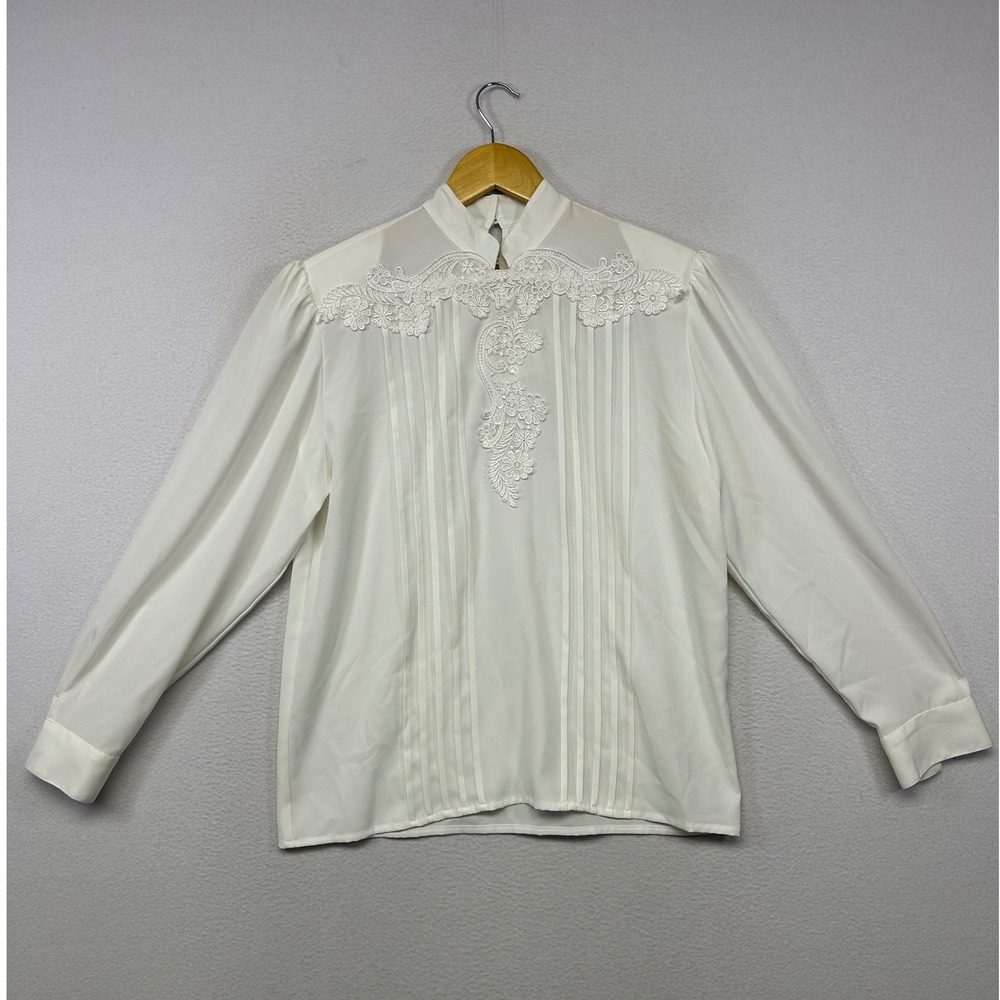 Victorian Regency Che Studio Womens Size 6 Cream Lace Pintuck Mock Neck Blouse